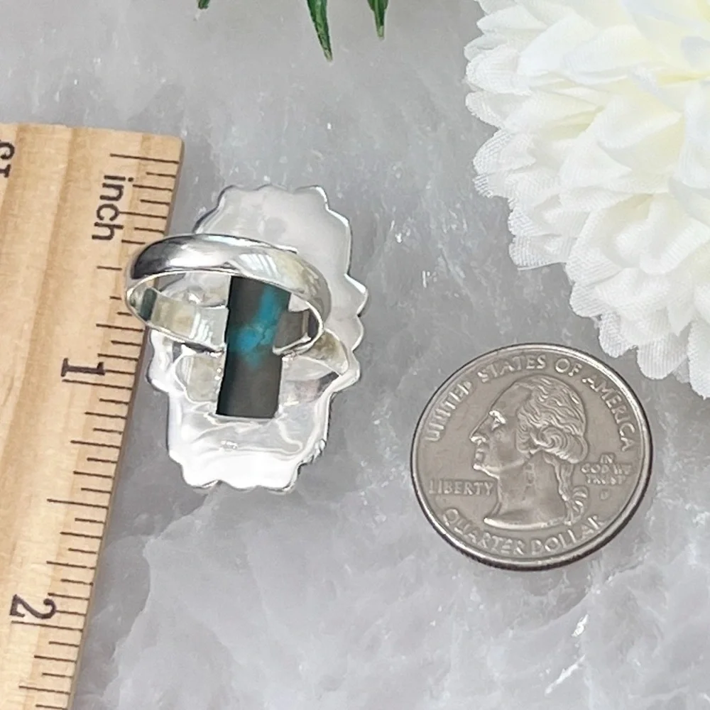 Genuine Mohave Turquoise Ring Size 8 Solid Sterling Silver 925 Native Southwest - Picture 7 of 10